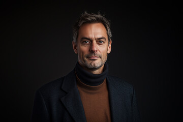 Obraz premium happy, studio portrait of a businessman in his 40s, front mugshot, looking at the camera, random clothes. modern style 