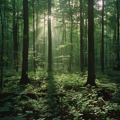 Obraz premium Forest edges where varied plant species create natural noise barriers, flora ecosystems noise, forest edge acoustics