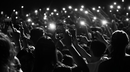 the audience at a concert all filming with their smartphones.generative ai