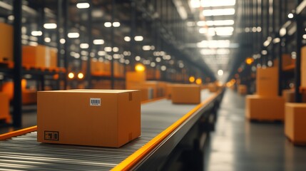 Conveyor belt moving packages with workers