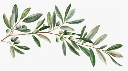 Branches of olive trees with leaves isolated on white or transparent background.