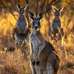 Kangaroos establishing and defending territories in the outback, guided by natural social structures, fauna territory natural processes, kangaroo groups