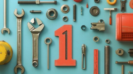 A collection of tools including one that says 1 on it