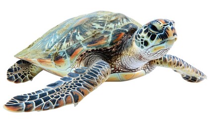 Obraz premium Green sea turtle on white background
