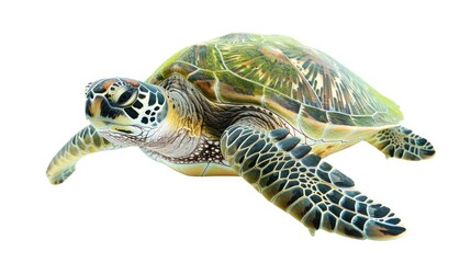 Fototapeta premium Green sea turtle on white background