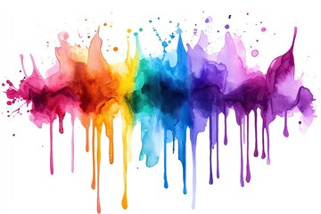 Fototapeta premium A colorful painting with a rainbow and splatters of paint. The painting is abstract and has a vibrant, energetic feel to it