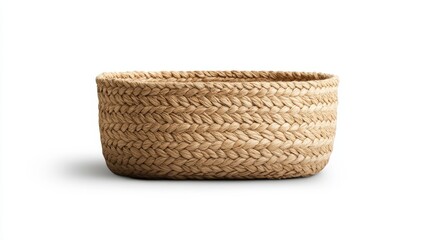 Minimalist jute basket, isolated on a white background, showcasing the simplicity and elegance of natural fibers in a modern design