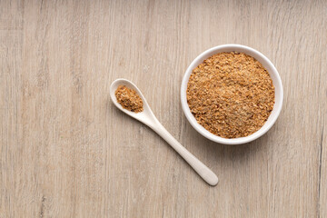 Soy fiber to cleanse the colon with psyllium in the bowl and spoon