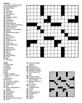 American Crossword puzzle game with 15 x 15 squares with clues and solution.