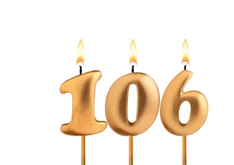 Golden candle number 106 - Birthday on white background