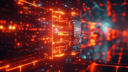 Fototapeta premium Abstract Digital Network with Glowing Lines and Red Lights