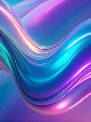 Flowing waves of iridescent neon colors pinks, blues, and purples cascading across the background