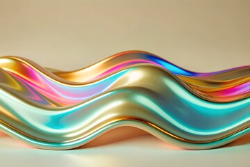 Flowing waves of iridescent neon colors pinks, blues, and purples cascading across the background