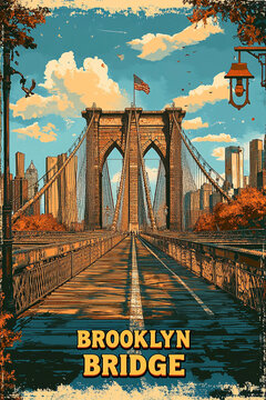Fototapeta Brooklyn Bridge - New York city -  Vintage Poster
