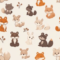 Naklejka premium Cute Forest Animal Seamless Pattern