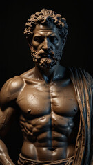 statue of a person on black background