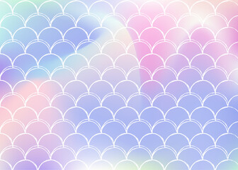 Mermaid scales background with holographic gradient. Bright color transitions. Fish tail banner and invitation. Underwater and sea pattern for girlie party. Stylish backdrop with mermaid scales.