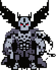 Pixelated Harbinger of Doom: A menacing, horned demon rendered in detailed pixel art, exuding an aura of darkness and power. 