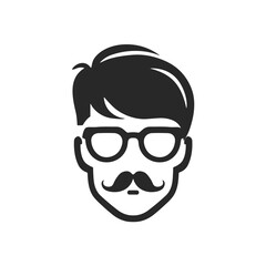 Hipster beard man vector face head icon. Barbershop hipster mustache silhouette black handsome elegant icon.