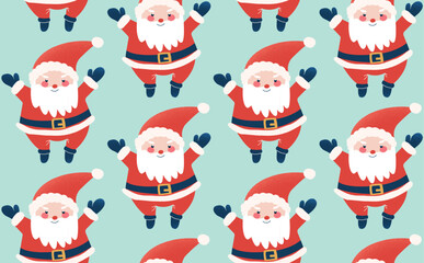 Xmas, Christmas Doodle santa hand draw seamless pattern. Beautiful Xmas pattern with cute Santa Claus. Merry Christmas wrapping paper concept. Vector drawing illustration