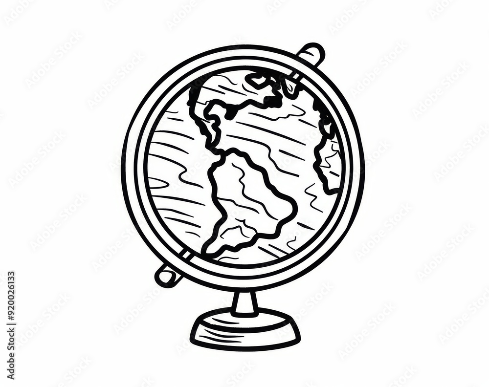 Wall mural a continuous one-line drawing of the world map on a globe. globe line art modern illustration, an ed