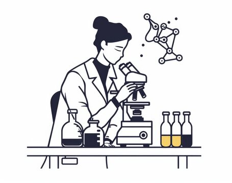 scientist using microscope, black and white clip art preview