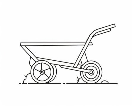 recommend clip art: Line drawing of a gardening wheelbarrow. Modern illustration of a wheelbarrow with editable strokes.