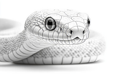 Fototapeta premium Snake with Large Eyes in Whimsical Sketch Style on White Background