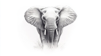 Elephant with Tusks in Whimsical Sketch Style on White Background