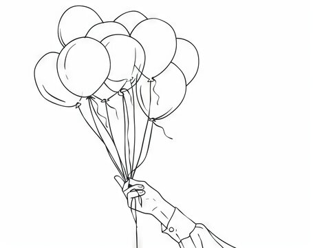 recommend clip art: A continuous one-line drawing of a hand holding a balloon. Modern illustration of a balloon outline.