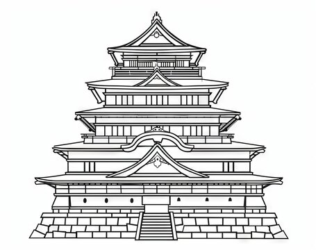 recommend clip art: An editable modern illustration of Hikone Castle in continuous one-line. Japan castle single line art modern illustration.