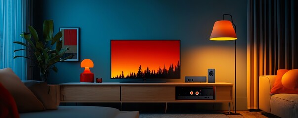Closeup of a living room with integrated smart devices