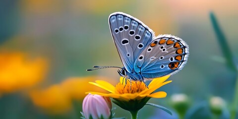 Blue Butterfly on Yellow Flower - Nature Photography