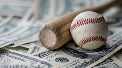 Baseball and bat on dollar bill