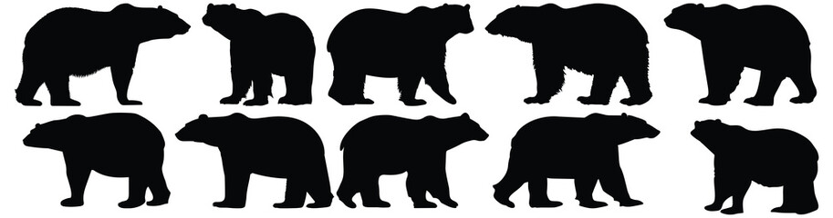 Polar bear silhouettes set, bear pack of vector silhouette design, isolated background