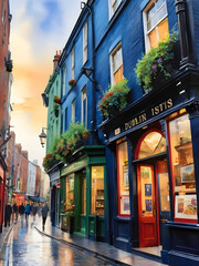 Fototapeta premium Dublin city Ireland watercolor art
