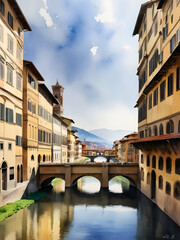 Naklejka premium Florence city Italy watercolor art