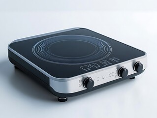 Fototapeta premium Modern Black Electric Stovetop with Silver Trim - Realistic 3D Render