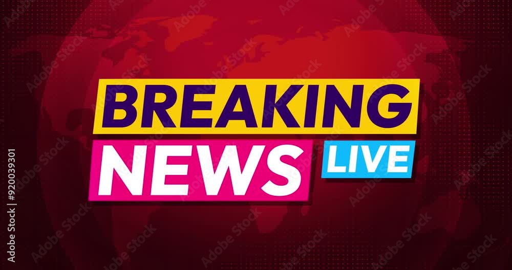 Poster red beating style breaking news live typography with colorful shapes, 4k animation. broadcasting ani