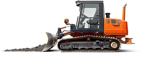 Naklejka premium Compact roller compactor with a smooth drum, isolated on white, ideal for small construction sites, photo of compactorroller isolated white background, compact machinery