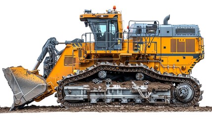 Crawler loader with a heavyduty bucket and reinforced arms, isolated on white, photo of crawler loader isolated white background, reinforced construction