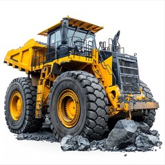 Fototapeta premium Loader with a rock bucket attachment, isolated on white background, photo of loader isolated white background, mining equipment