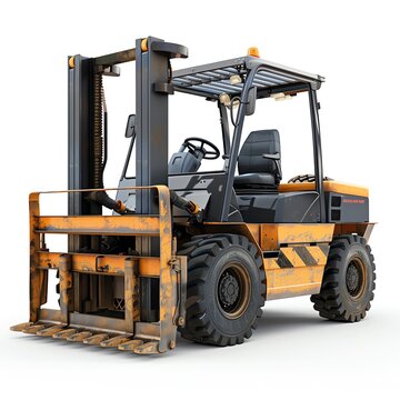 Skidsteer loader with pallet forks attached, isolated on a white background, photo of skidsteer loader isolated white background, multipurpose equipment