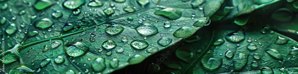 Sticker close-up of water droplets resting on a vibrant green leaf