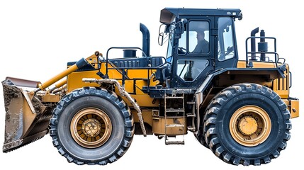 Obraz premium Small grader with rubber tires, isolated on a white background, photo of grader isolated white background, compact machinery