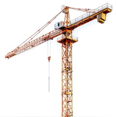 Tower crane with a highrise capability, isolated on a white background, ideal for skyscraper construction, photo of crane isolated white background, skyscraper crane