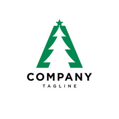 Letter A Christmas tree Logo Icon Vector