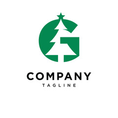 Letter G Christmas tree Logo Icon Vector