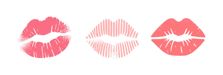 Lip kiss print mouth icon. Lipstick imprint makeup silhouette woman design illustration
