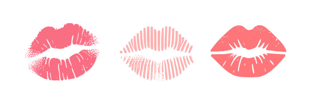 Lip kiss print mouth icon. Lipstick imprint makeup silhouette woman design illustration